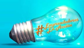 Bombillo con texto en su interior que dice Emprendedores en acción